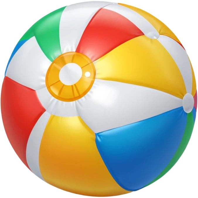3D render of Beach Ball made of shiny inflatable vinyl, visible seam lines, air valve, highly reflective plastic texture, pool toy aesthetic, Apple emoji style, isolated on white background --v 6.0 emoji