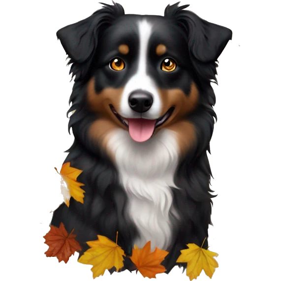 Autumn leaf garland Small black australian shepherd dog emoji