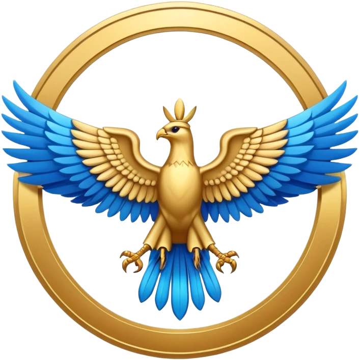 Colorful Faravahar symbol with gold disc and blue wings emoji
