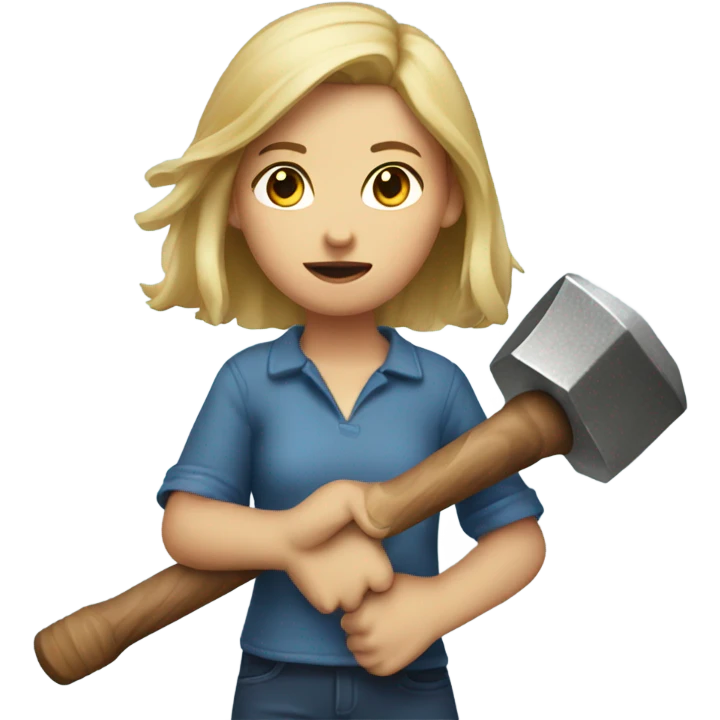 Girl holding upside down hammer emoji
