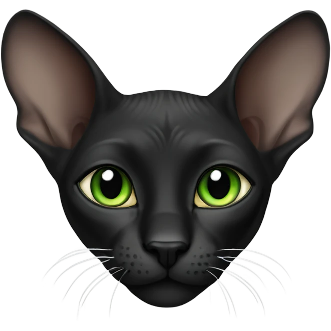 black sphinx cat with green eyes and a white spot on the mouth  emoji