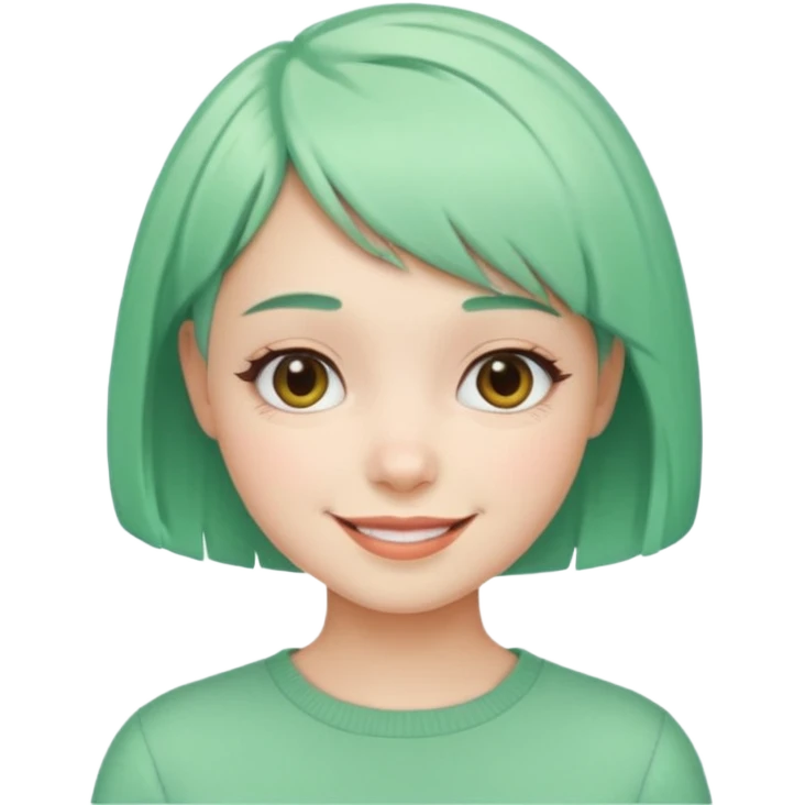 Girl with Mint Bob Cut – short pastel-green hair, cheerful smile. emoji