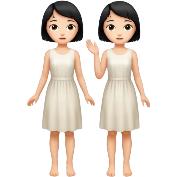 Girl with short black hair, wheat skin, and white dress in different poses emoji