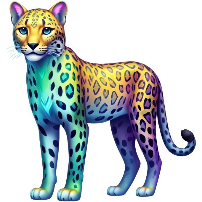 Colorful vibrant transparent iridescent luminescent ethereal fantasy-lynx-leopard-animal, full-body emoji