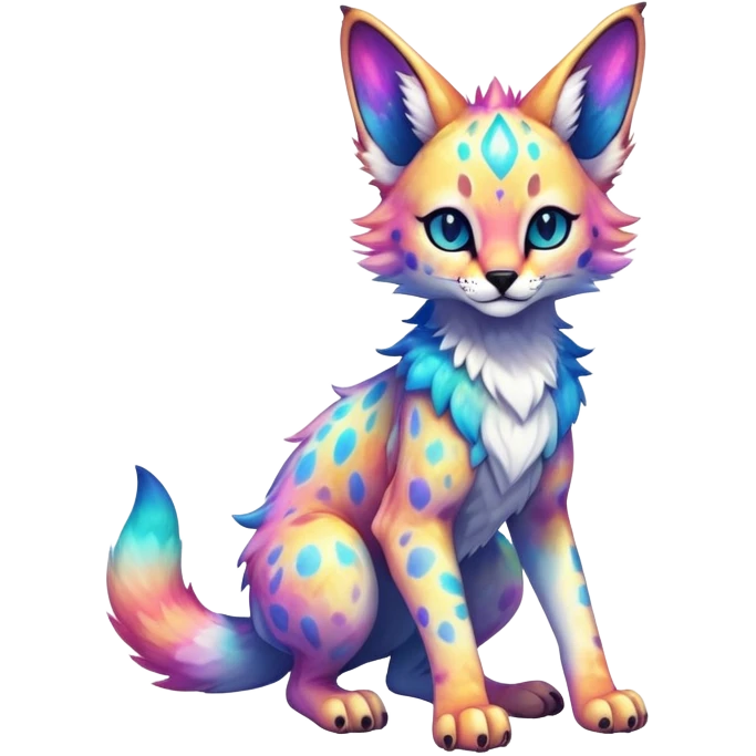 Cute Kawaii Epic Colorful Iridescent Nebula Sergal-Serval-Vernid full body emoji