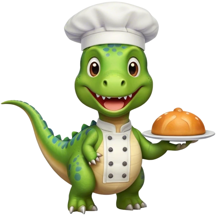 crea un dinosaurio alegre con el gorrito de chef  emoji
