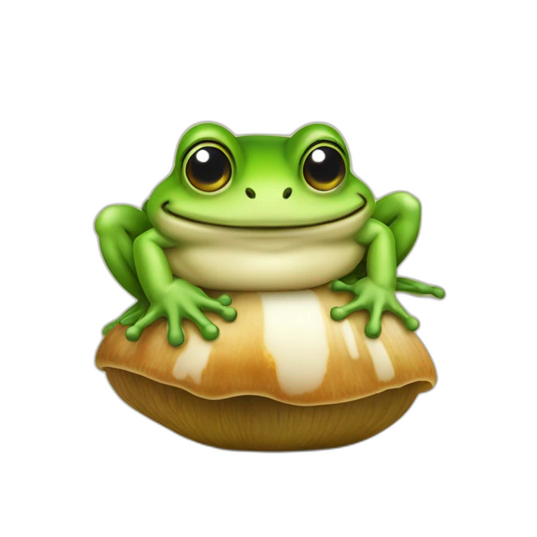 Une grenouille mignonne sur un champignon emoji