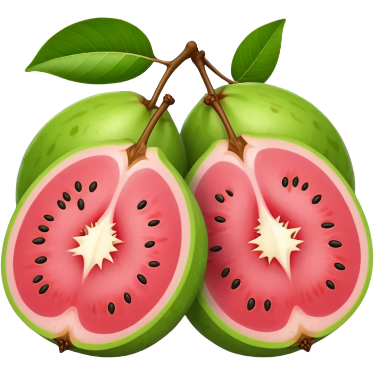 A guava cut in half showing pink flesh and white seeds emoji