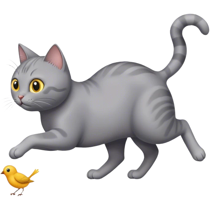 Grey cat chases bird emoji