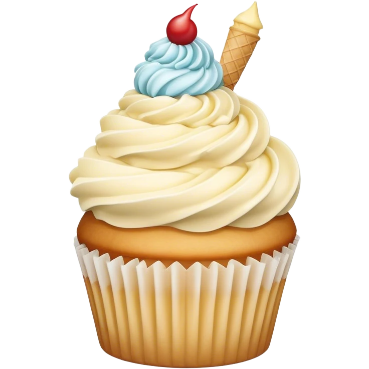Vanilla birthday cake cupcake with ice cream shaped frosting  emoji