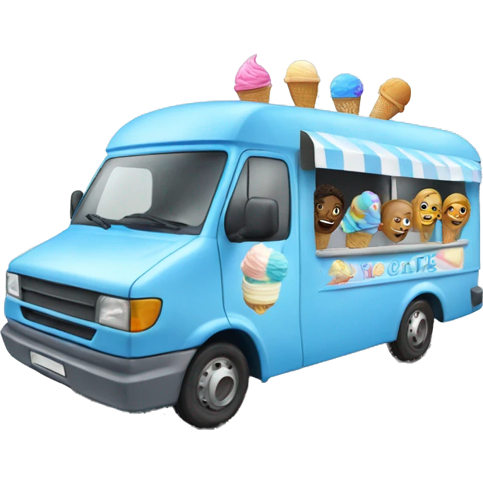 blue ice-cream van with 10 people running ￼ emoji