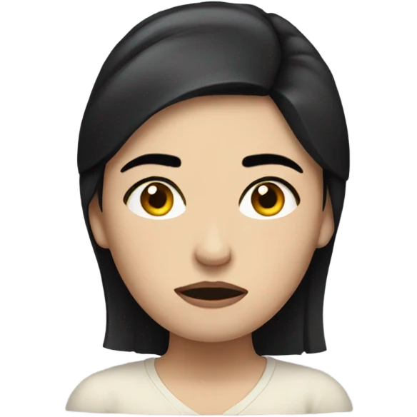 Pale woman black hair is frowning and heart broken emoji