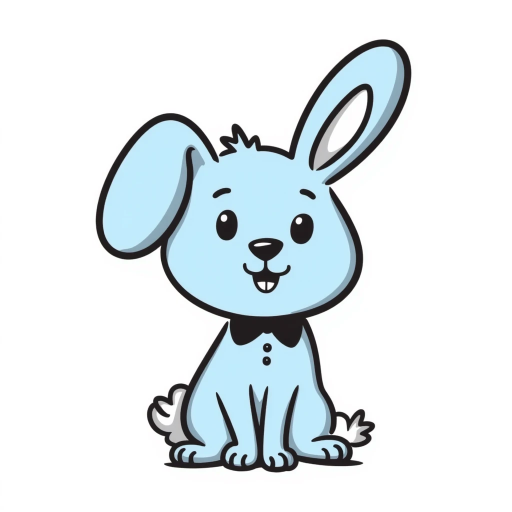 cute blue rabbit, hand-drawn blue bunny emoji