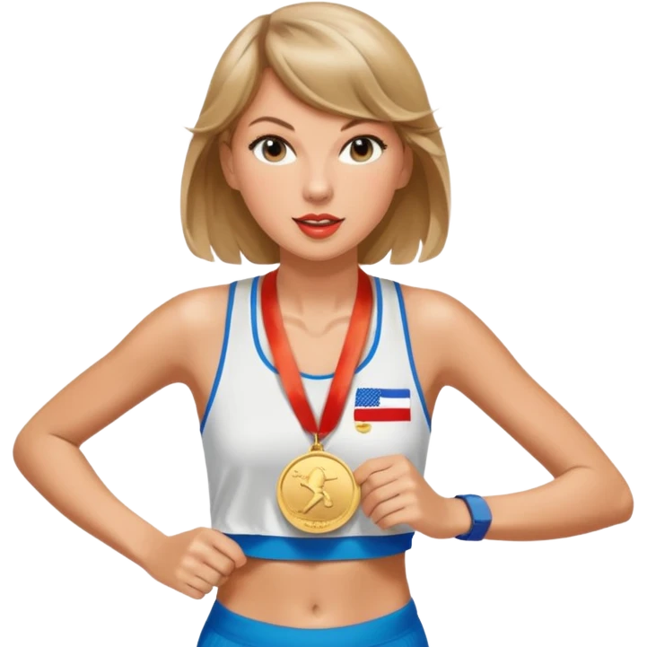 taylor swift picking running a marathon with gold medal emoji