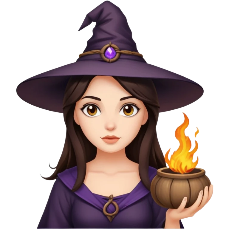Hyper realistic Beautiful brunette doing Witch craft emoji