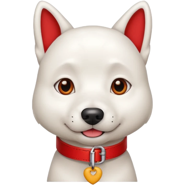 A white dog with a red color saying oh word emoji