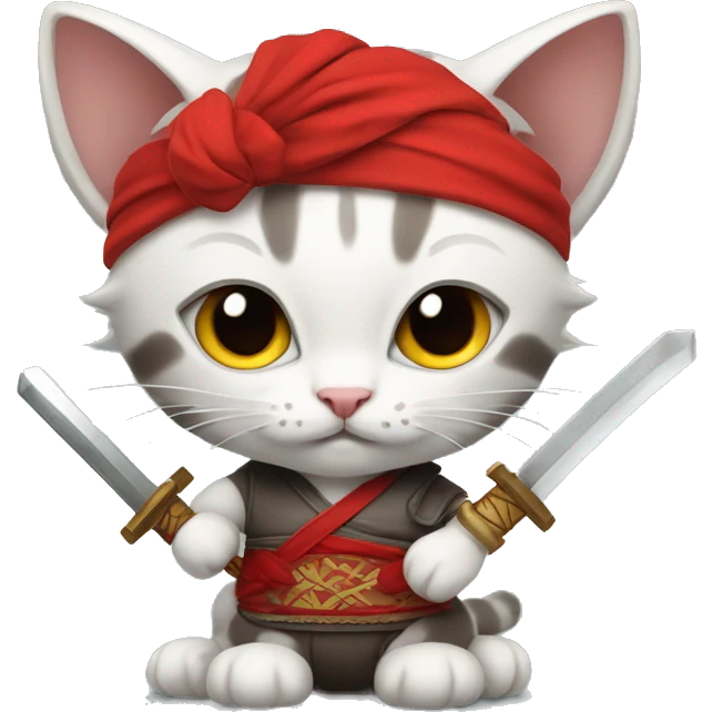 kitten wielding a katana and wearing a red headband  emoji