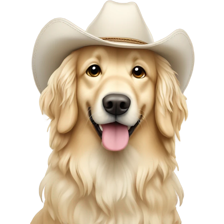 English cream long haired retriever wearing cowboy hat emoji