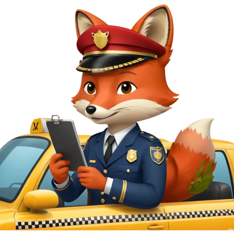 The Fox Is Actually Red Wearing A Officer Outfit Riding On The  Taxi Writing On The Clipboard emoji