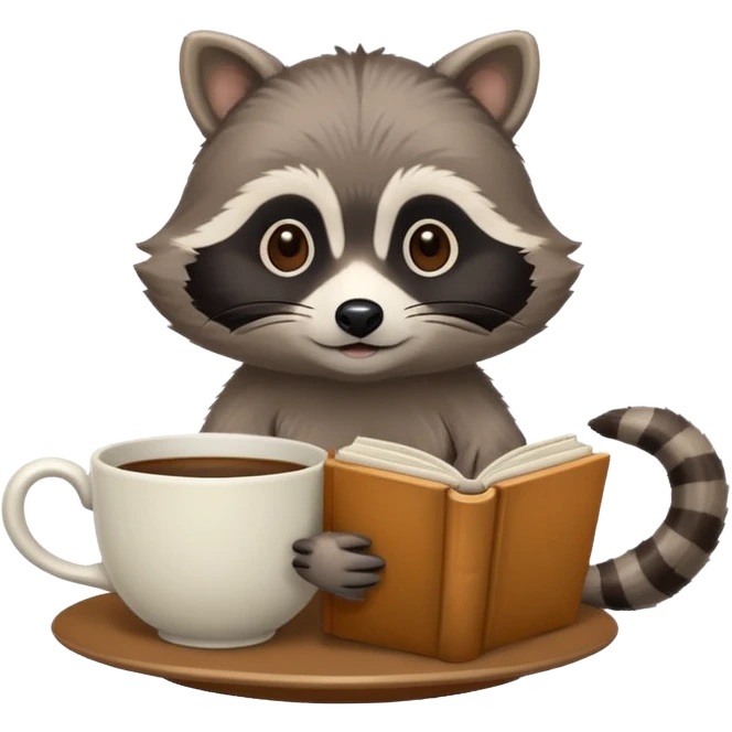 raccoon with book in a tea cup emoji