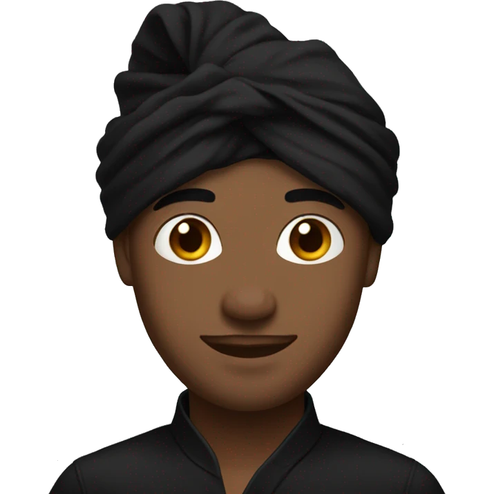handsome male portrait in black wearing black turban emoji
