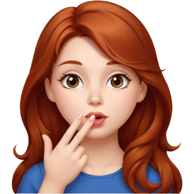 A cute woman, long auburn hair, she's blowing a kiss. emoji