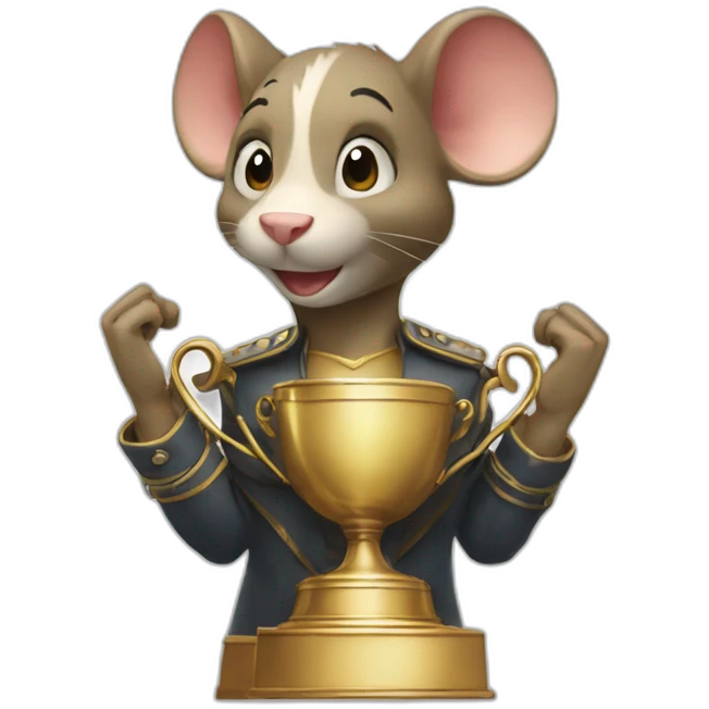 Augly rat winning a victory trophy emoji