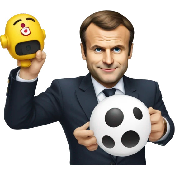 Emanuel Macron avec une manette de jeu emoji