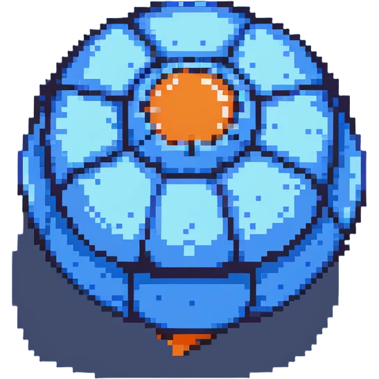 Blue digital bomb with curly blue fuse on top, round bomb body with blue highlights and details, pixel art style emoji