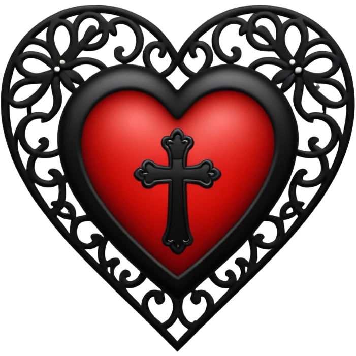 goth heart with a black lace heart cross emoji