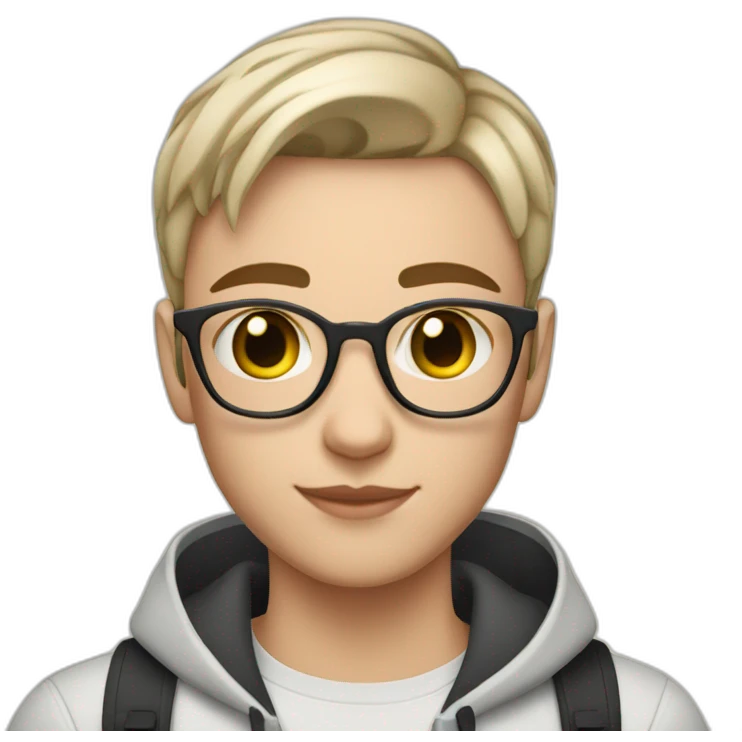 White teen with short hair taking a selfie with an iPhone 15 Pro emoji