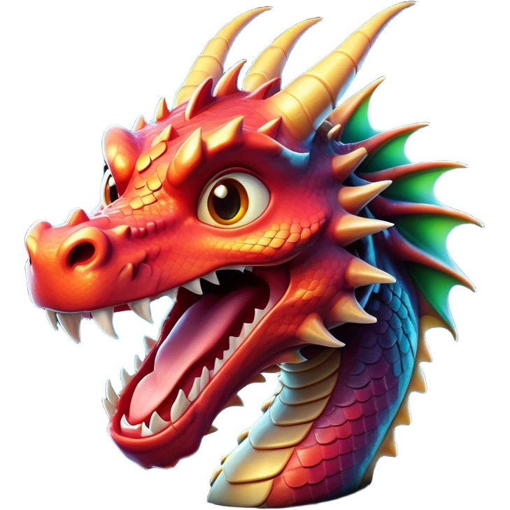 Cinematic Comical Dragon Portrait Emoji, Head tilted dramatically with an exaggeratedly amused expression, featuring a striking, glossy scaled body with bold, angular features and wide, expressive eyes filled with playful disbelief, Simplified yet hilariously expressive features, highly detailed, glowing with a slightly sassy, otherworldly glow, high shine, dramatic yet playful, stylized with an air of cheeky mythical mischief, soft glowing outline, capturing the essence of a spirited and over-the-top dragon that looks ready to breathe fire into internet fame instantly! emoji