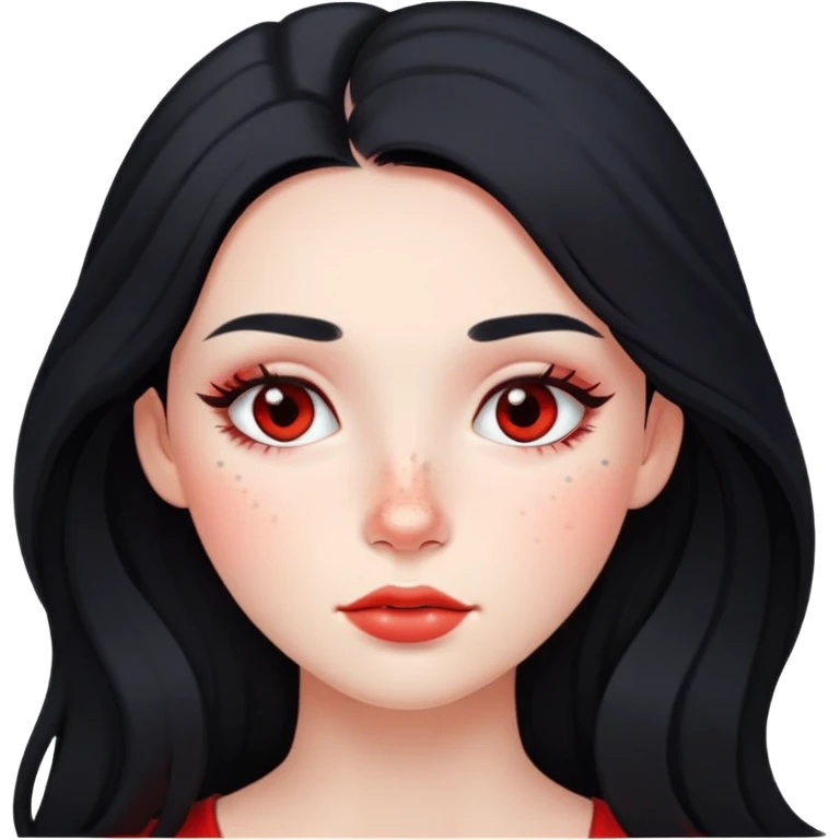 girl with long black hair, soft makeup, and red freckles across her cheeks emoji