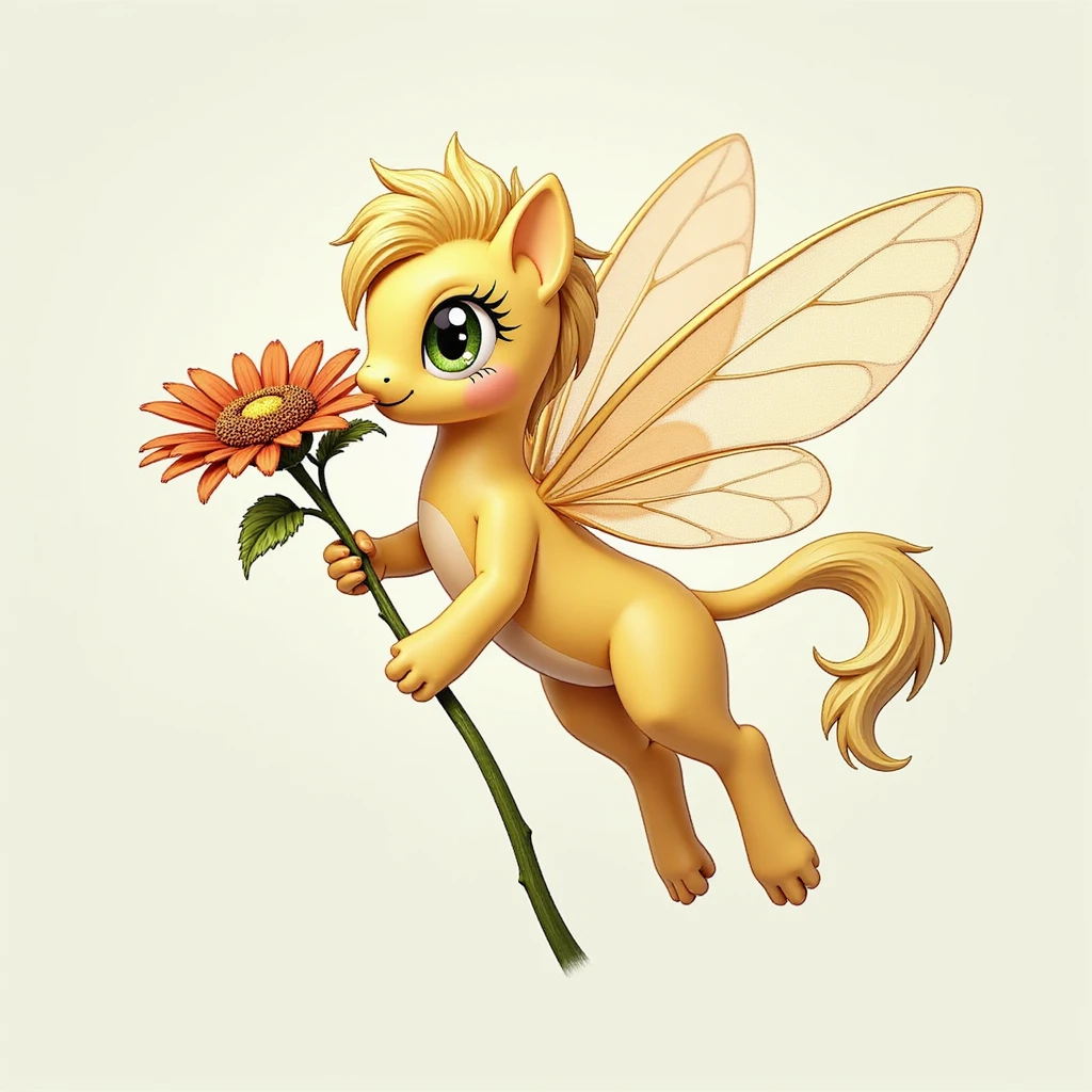 Fluttershy holding a flower, realistic style, no background, transparent emoji