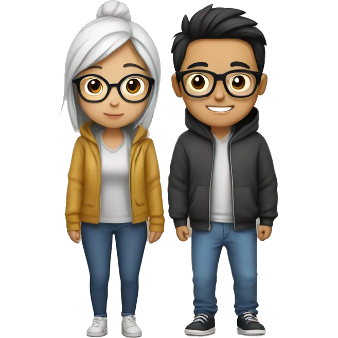 asian girl with glasses couple with mexican guy with glasses in hoodies cozy emoji