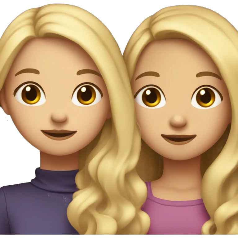 One girl withe brown wavy hair and another girl with straight blonde hair hugging each other emoji