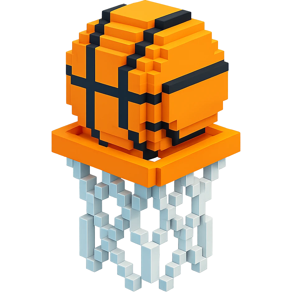 Voxel-style basketball in a net, variation 4 emoji