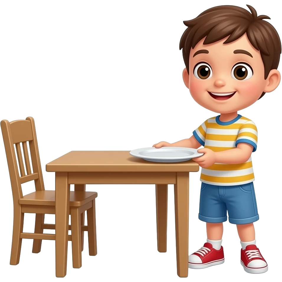 kid goes to the table with a plate in hands emoji