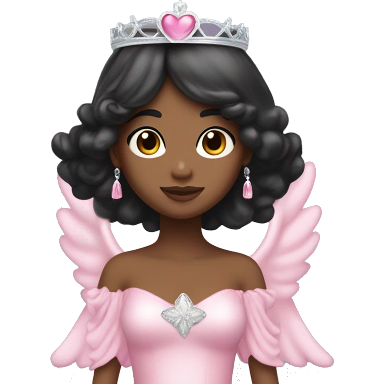 Princess with angel halo with long black hair with bang with silver pink heart tiara and pink dress emoji