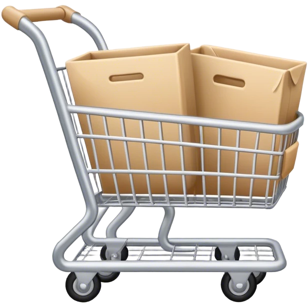 aesthetic clean girl emoji of a shopping cart, cart details are silver and beige emoji