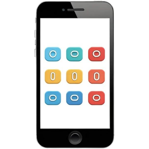 Minimalistic flat vector icon, iOS style, thin black contour on white background. Smartphone with basic UI elements inside: toggle switch, segmented control, and bottom tab bar. Clean, no text, no shadows emoji