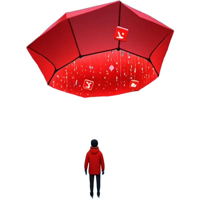 Virtual metaverse grid being flooded with digital waste: floating junk files, corrupted avatars, error signs blinking everywhere, neon red alert signals, sky of code raining down trash, holograms malfunctioning, futuristic city backdrop crumbling,  emoji