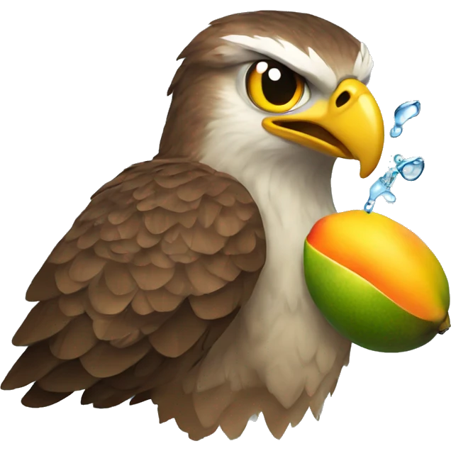 Hawk with a mango and still water emoji
