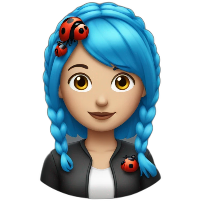 One woman with blue hair pigtails and ladybug suit emoji