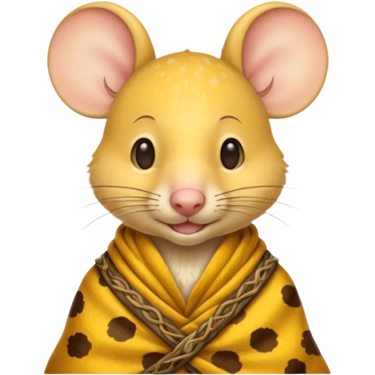 a jerry mouse wearing ancient animal skin cloth, half body, icon, yellow skin, spring emoji