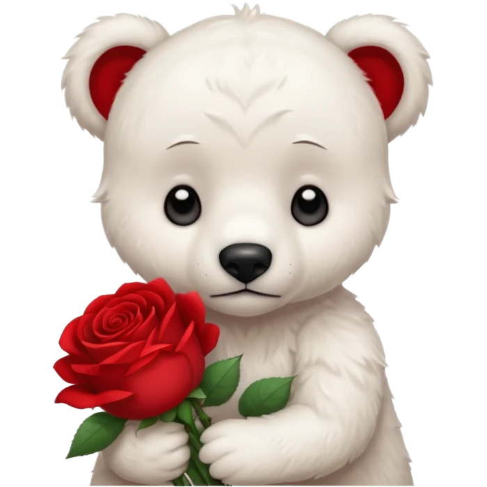 Cute white bear with sad puppy dog eyes holding roses  emoji