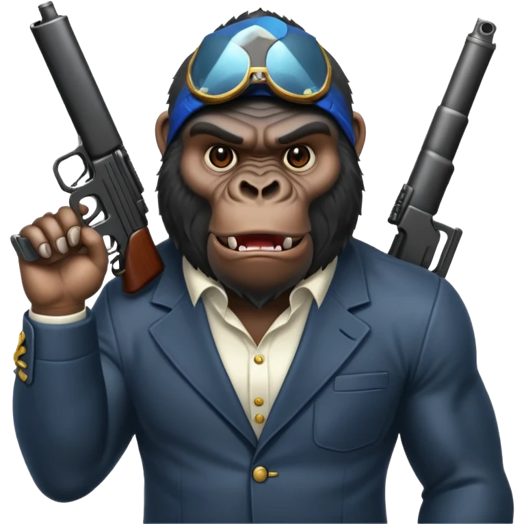 A mean gorilla holding a big gun in the air emoji