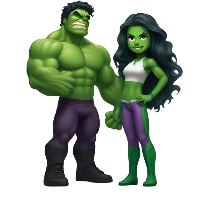 Mini cute Hulk with she hulk emoji
