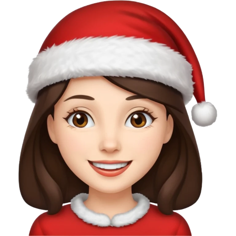 brunette woman with wearing Santa emoji