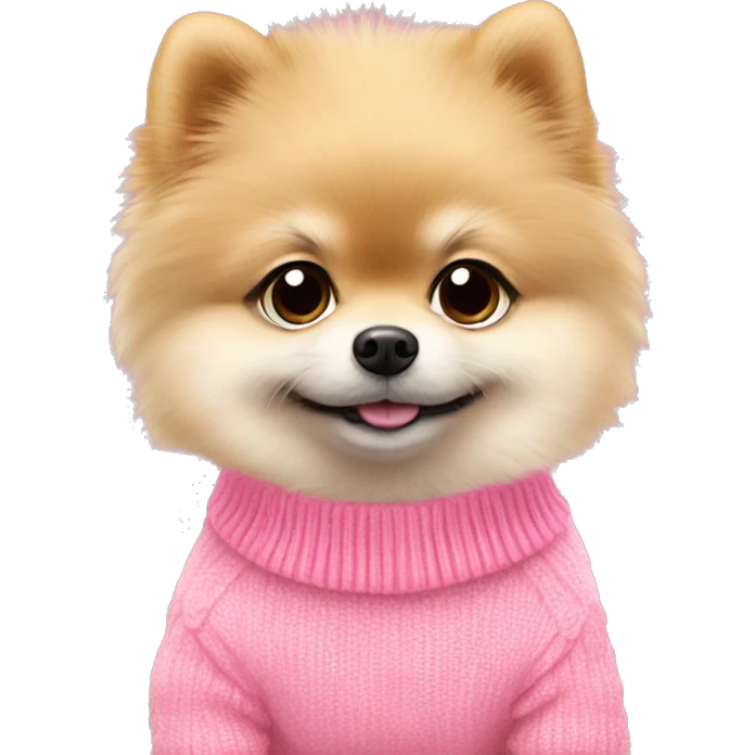 Pomeranian puppy wearing a pink sweater ￼ emoji